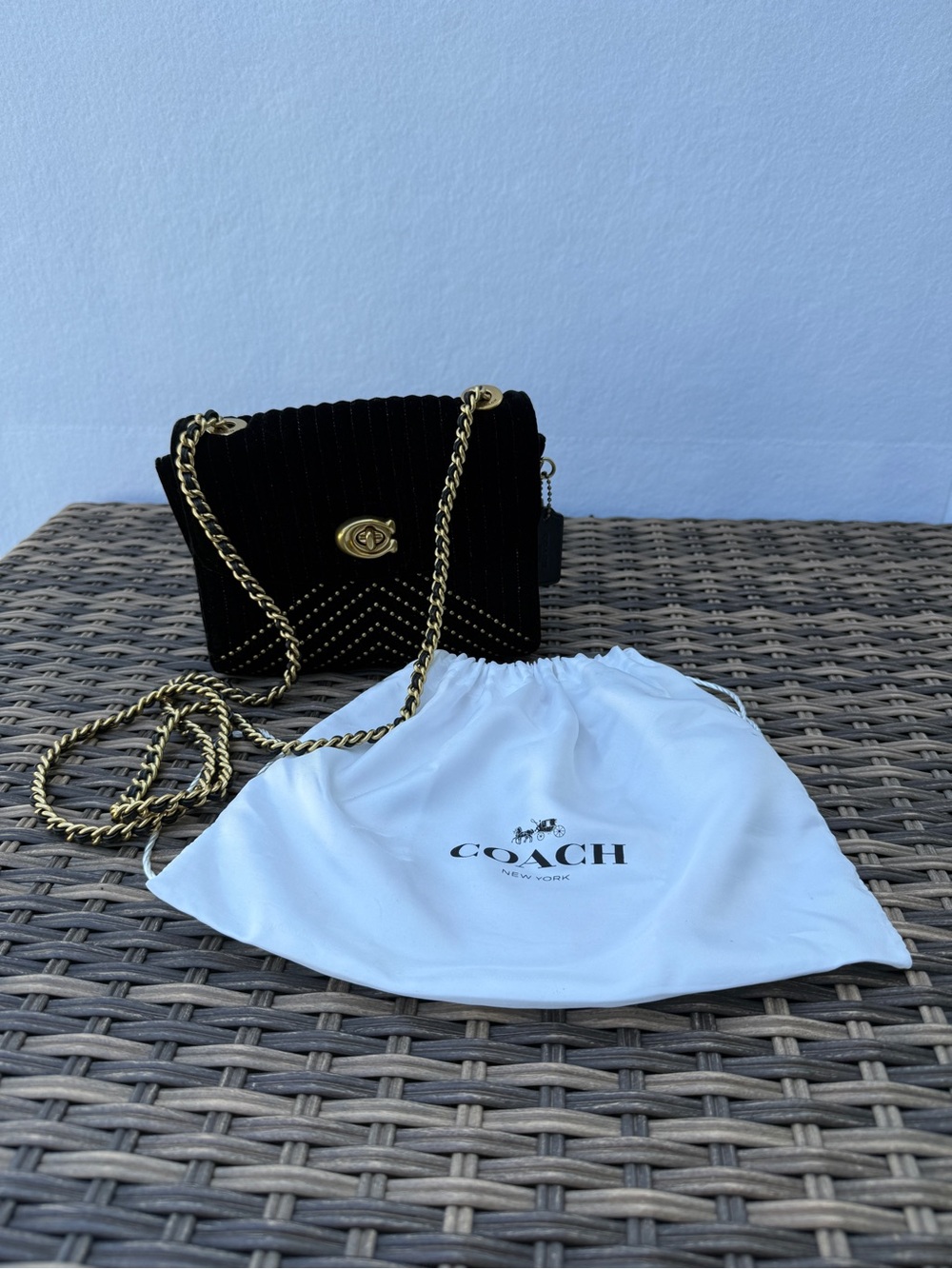 Coach Parker 18 Black Velvet Rivet Chain Crossbody Bag 31034 READ